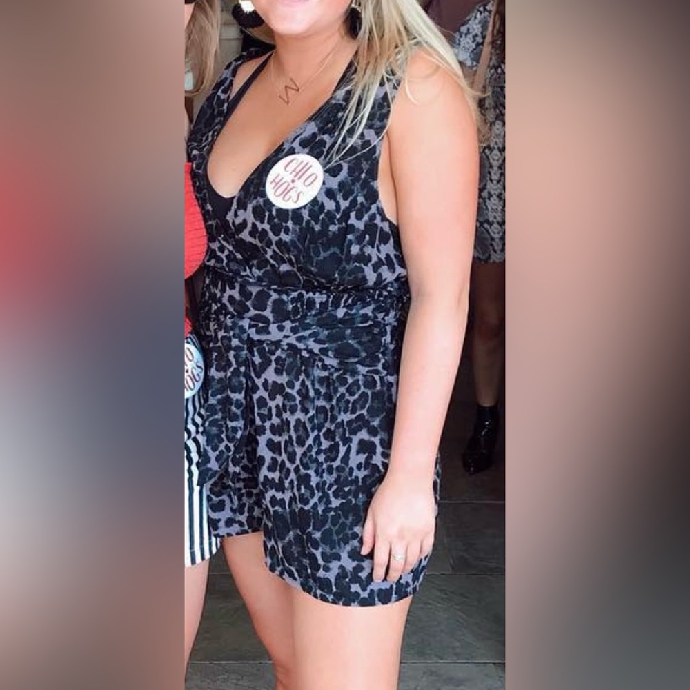 Free People Black and Gray Animal Print Romper